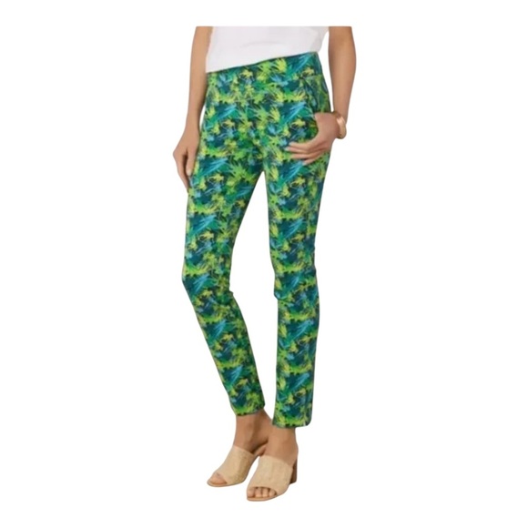 Soft Surroundings Green Palm Tropical Skinny Ankle Pull On Pants Petite Small - Picture 1 of 16